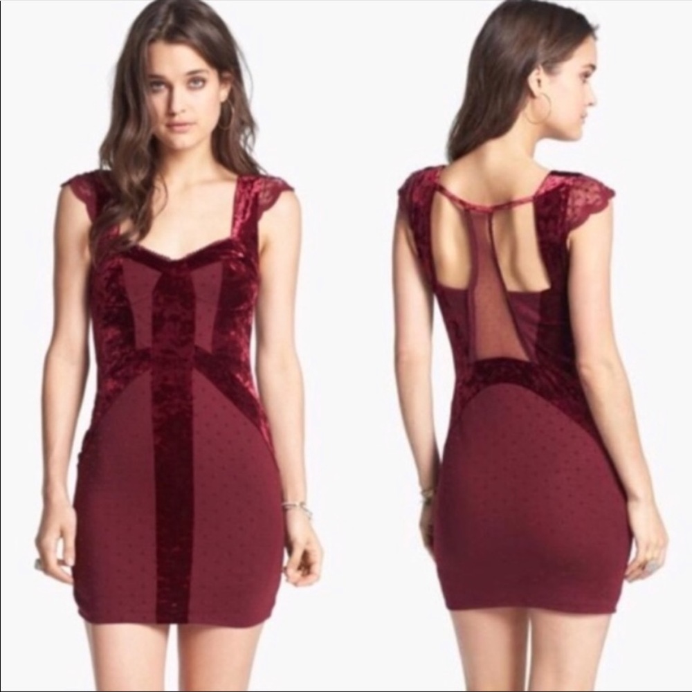 Free People “Madeline” Burgundy Mini Dress